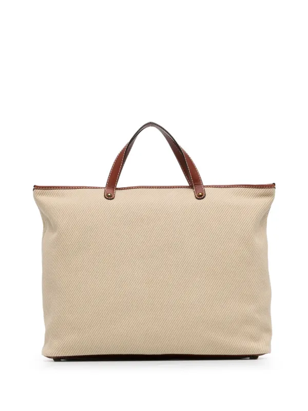 Leather handle canvas tote bag on sale