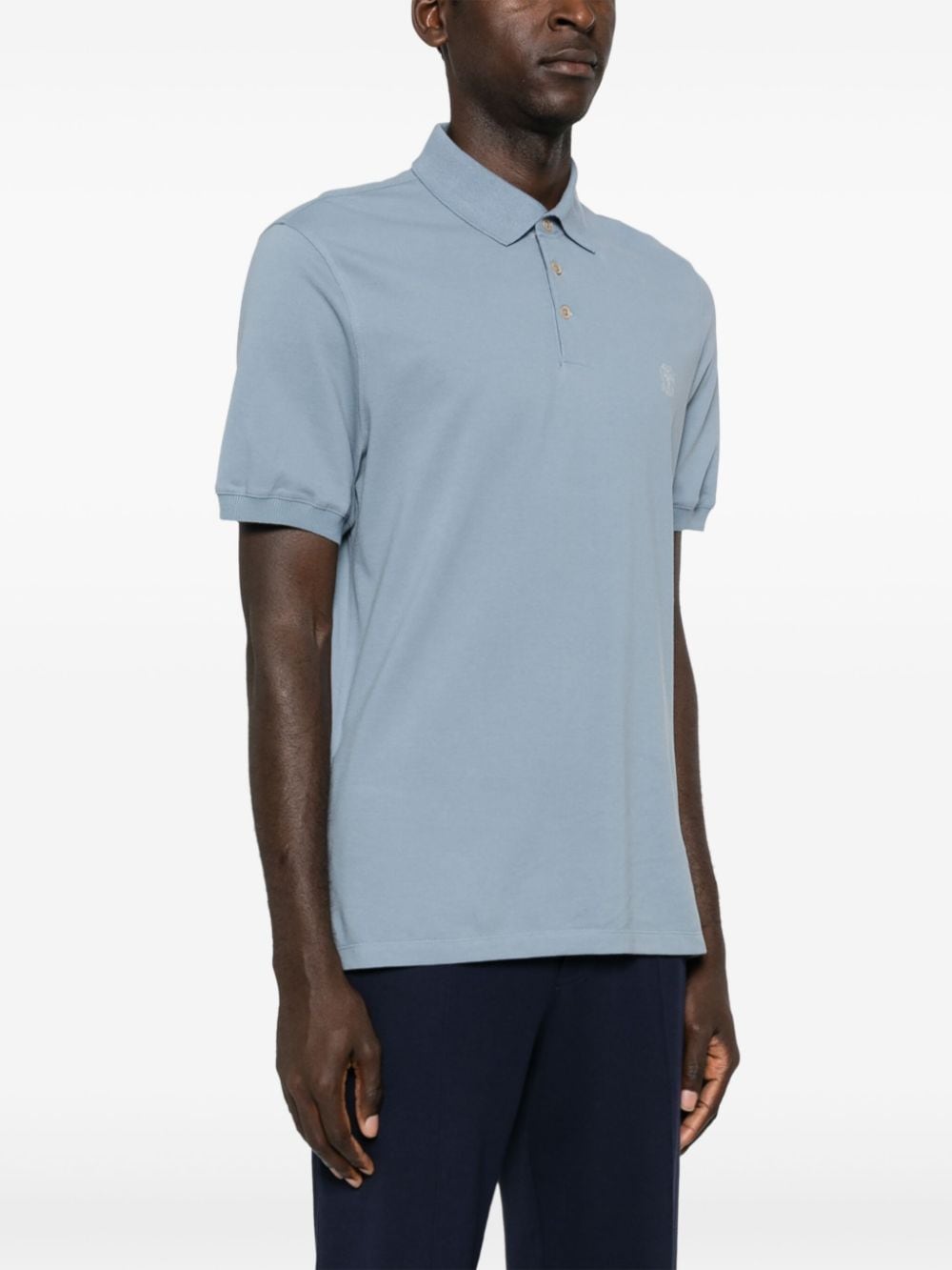 Shop Brunello Cucinelli Logo-print Cotton Polo Shirt In Blue