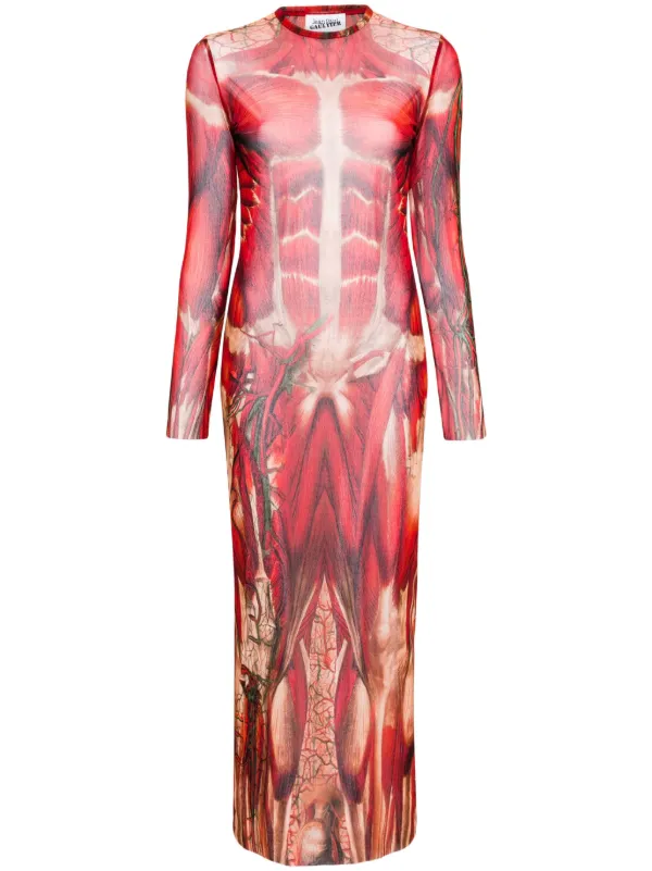 Jean Paul Gaultier Écorchéプリント チュールマキシドレス