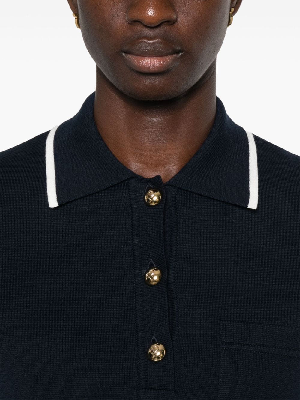 Shop Valentino Contrasting-trim Knitted Polo Top In Blue