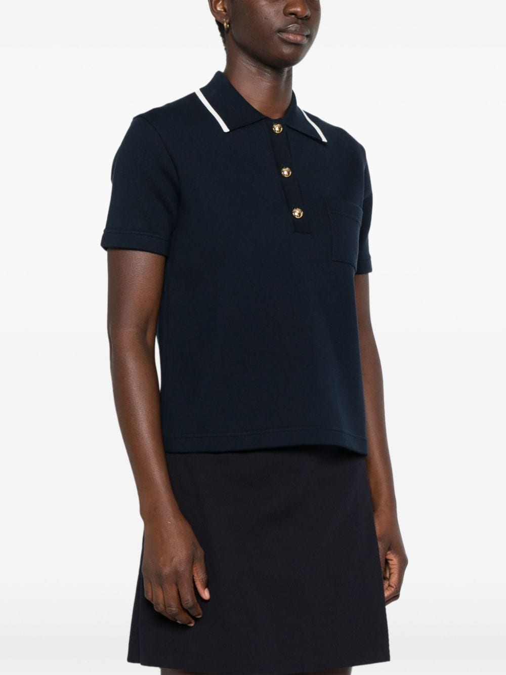 Shop Valentino Contrasting-trim Knitted Polo Top In Blue