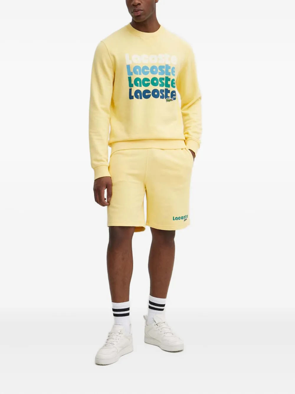 Lacoste Sweater met logo en ronde hals - Geel