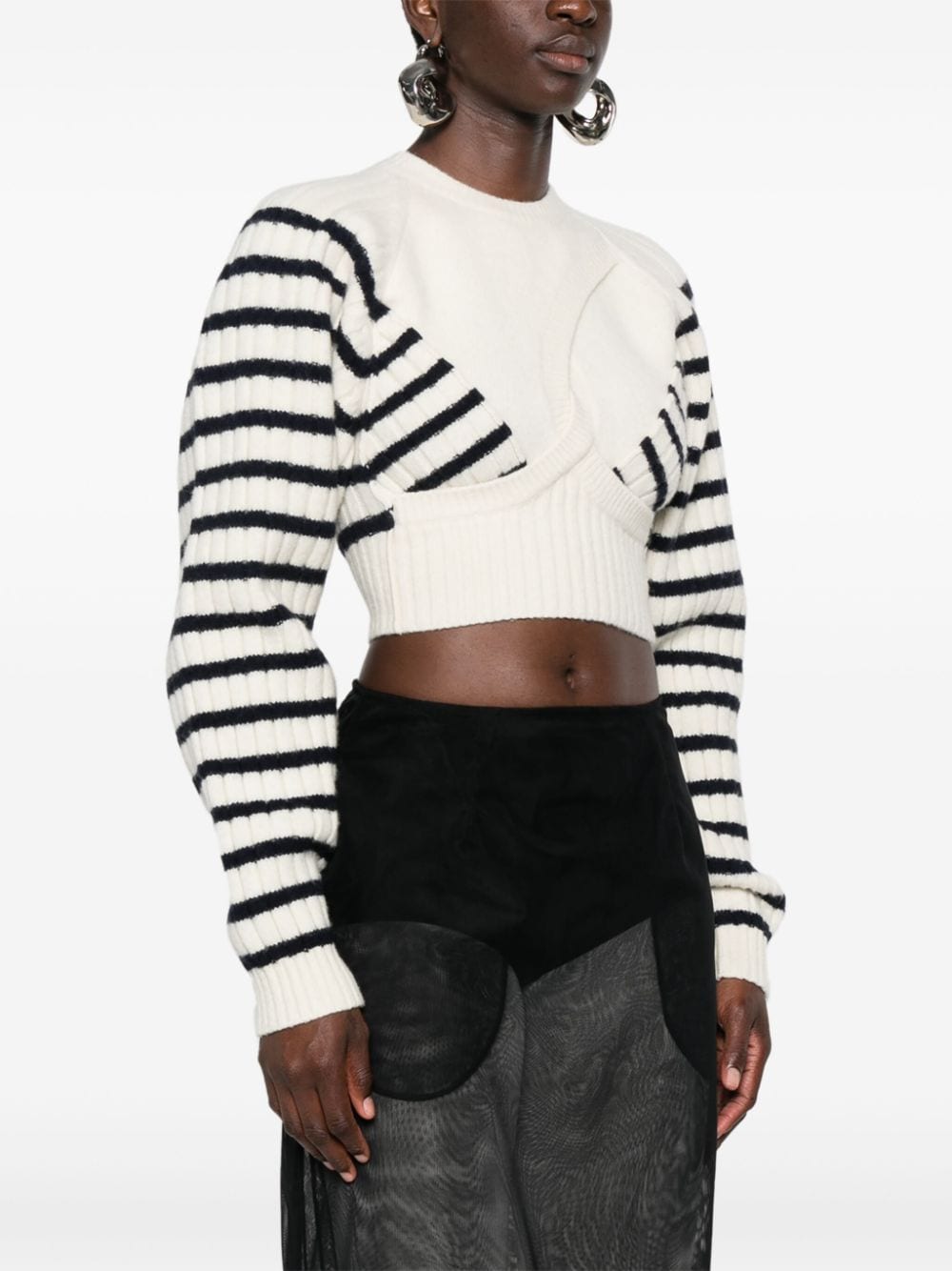 Shop Jean Paul Gaultier Striped Twisted Jumper In 白色