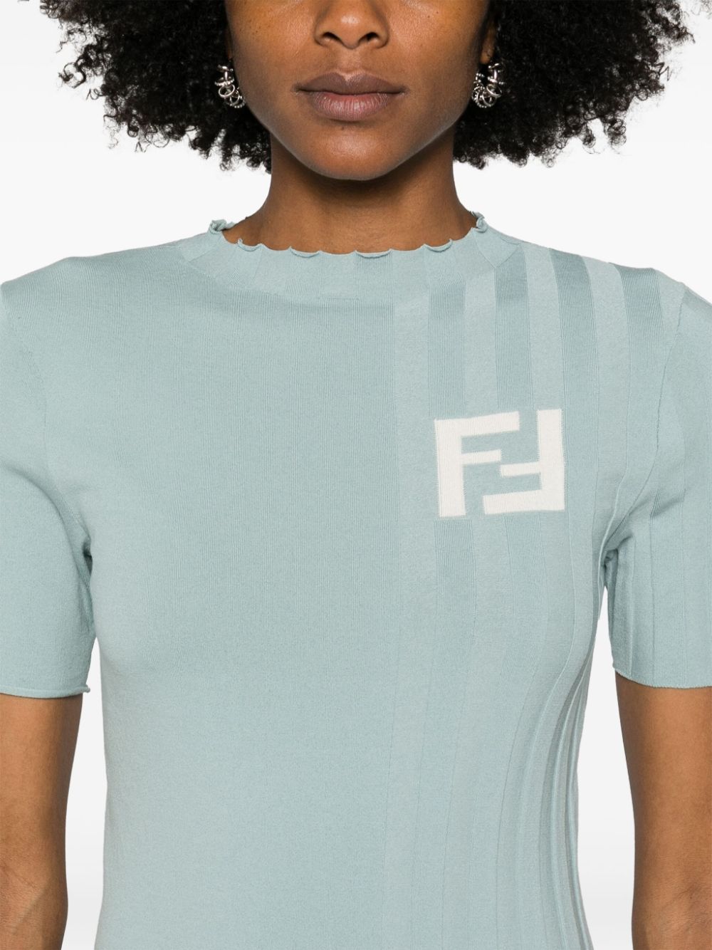 Shop Fendi Ff Knitted Top In Blue