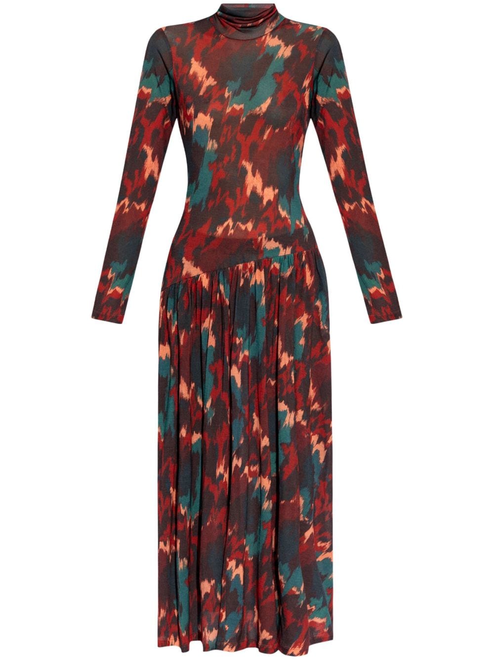 Shop Ulla Johnson Fernanda Graphic-print Long-sleeve Dress In Red