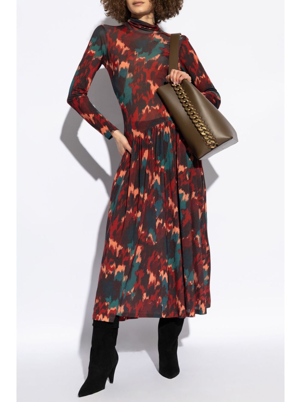 Shop Ulla Johnson Fernanda Graphic-print Long-sleeve Dress In Red