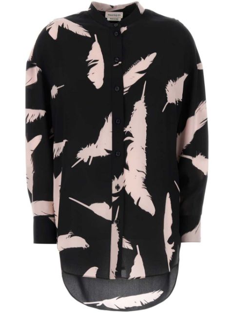 Alexander McQueen feather-print silk shirt Women