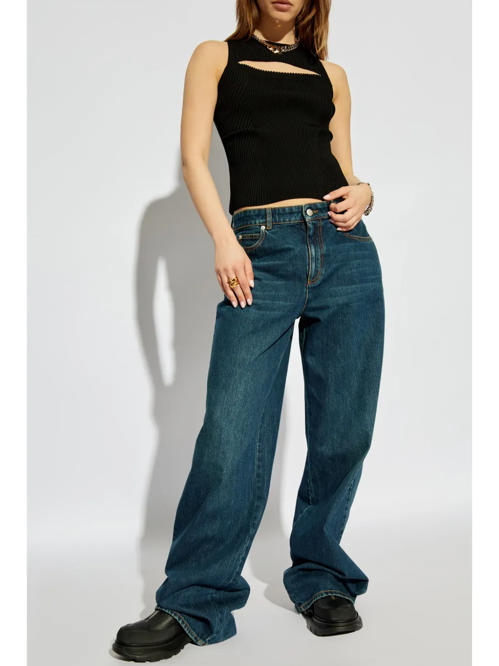 Alexander McQueen striped crop top - Zwart