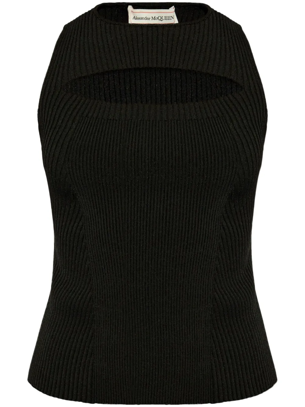 Alexander Mcqueen Women Slashed Knt Slvls Tp In Black