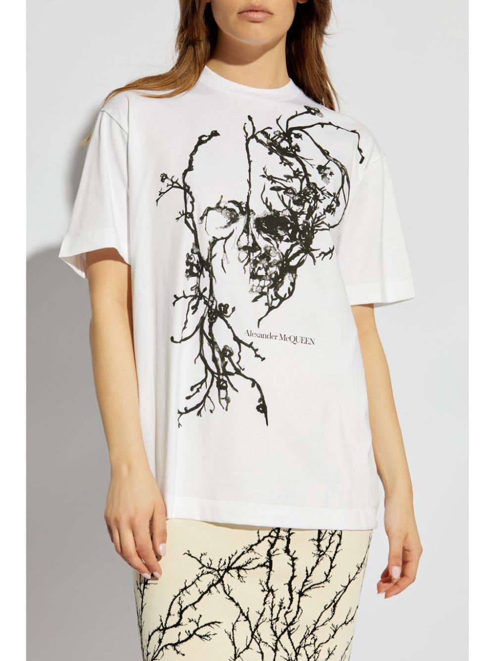 Alexander McQueen Cherry Blossom Skull oversized T-shirt Wit