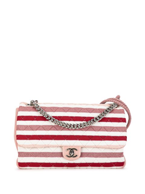 CHANEL 2019 Maxi Stripe Jersey Felt and Rope Flap satchel Women