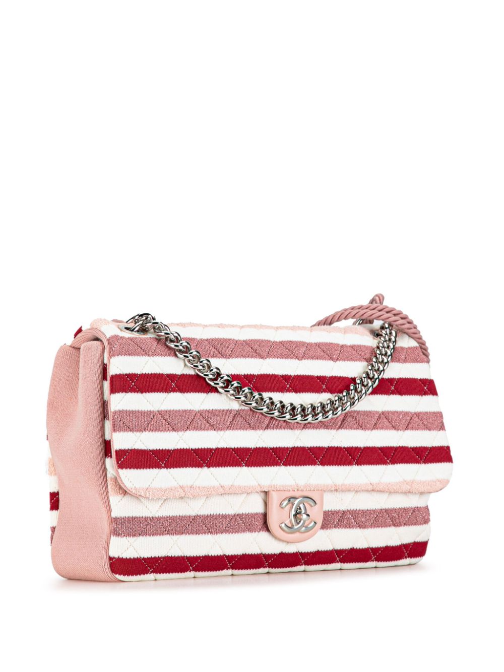 CHANEL 2019 Maxi Stripe Jersey Felt and Rope Flap satchel Women