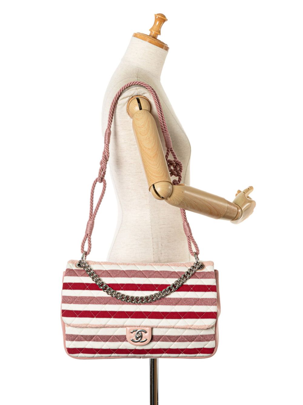 CHANEL 2019 Maxi Stripe Jersey Felt and Rope Flap satchel Women