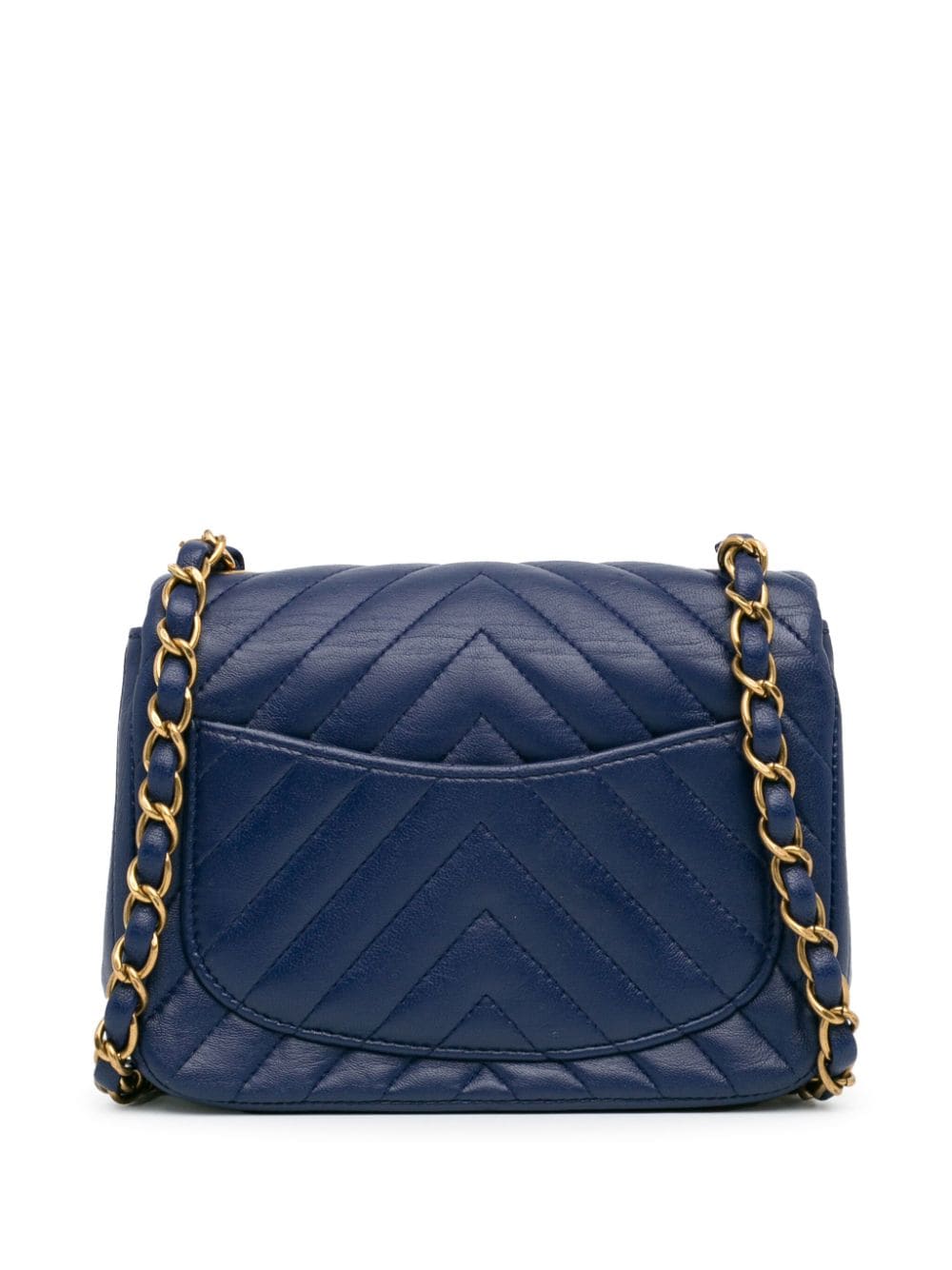 CHANEL Pre-Owned 2015-2016 kleine vierkante lamsleren Single Flap crossbodytas met chevron streep - Blauw