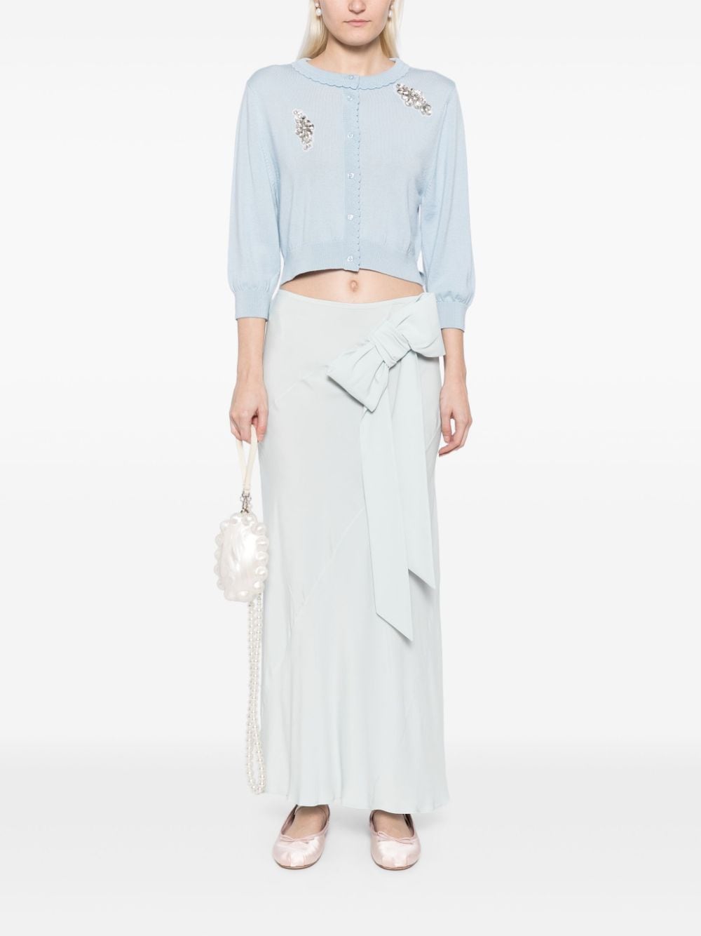 Shop Simone Rocha Beaded Scallop Placket Cardigan In 蓝色