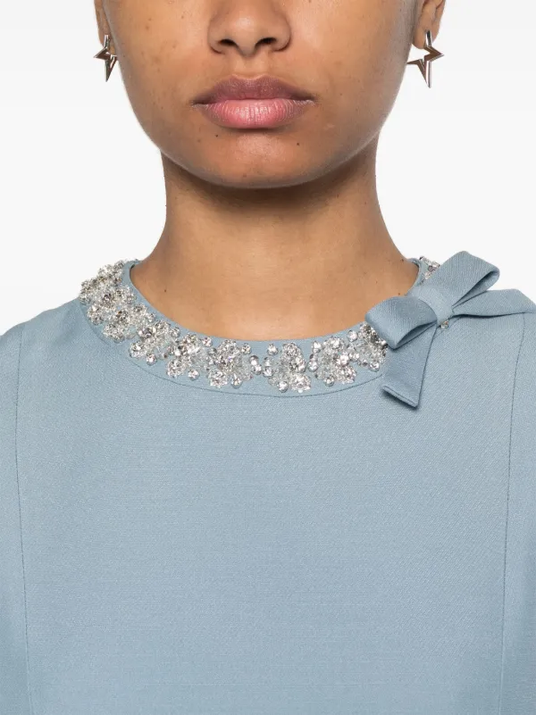 【関税&送料込】Valentino Garavani Dresses Blue Valentino Garavani crystal-neckline Flared Dress | Blue