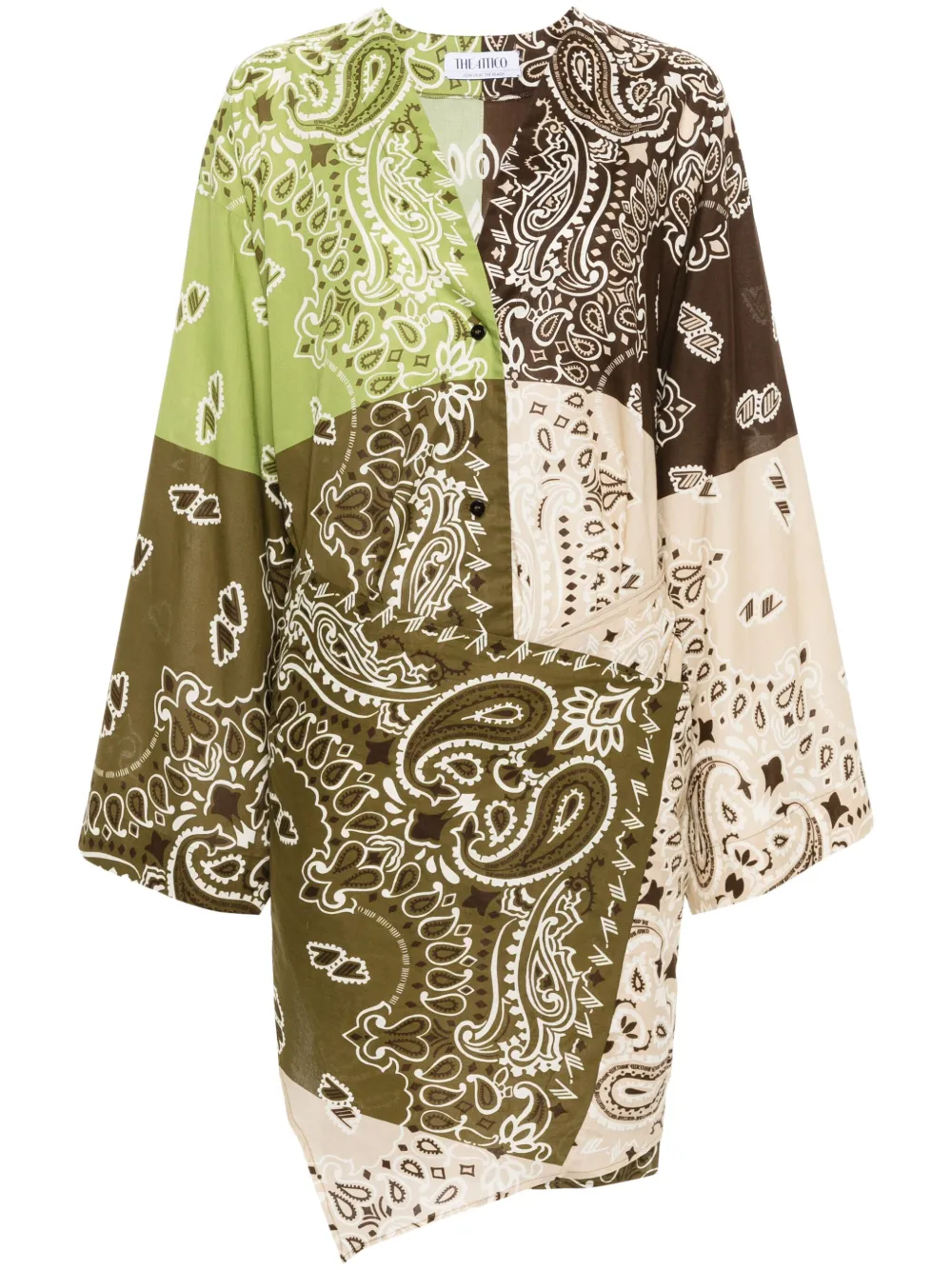 Attico Paisley-print Cotton Mini Dress In Brown