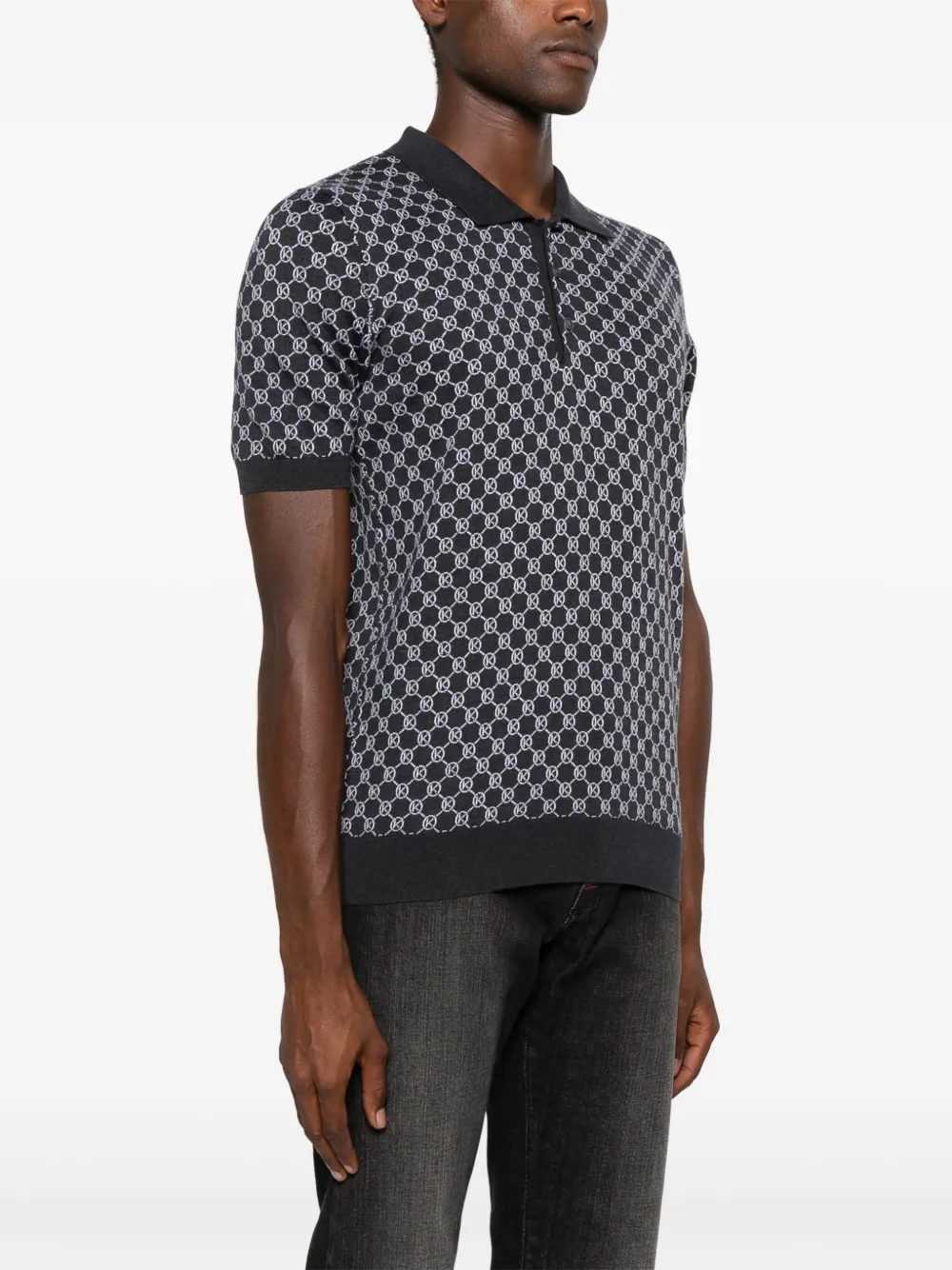 KITON MONOGRAM-JACQUARD POLO SHIRT