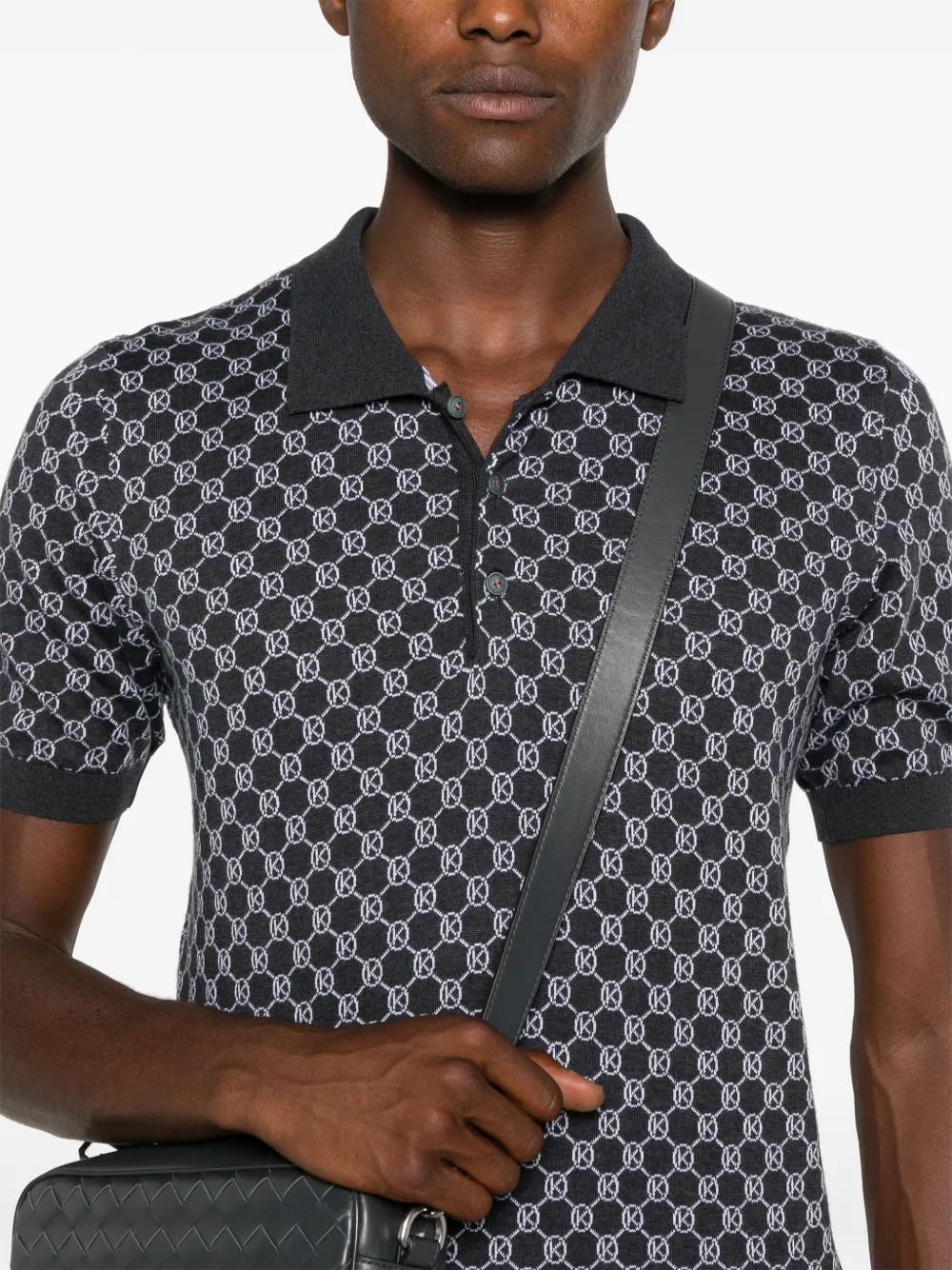 KITON MONOGRAM-JACQUARD POLO SHIRT