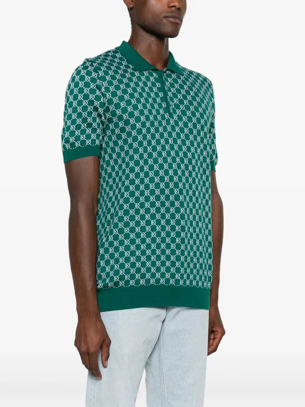 KITON MONOGRAM-PATTERN KNITTED POLO SHIRT 
