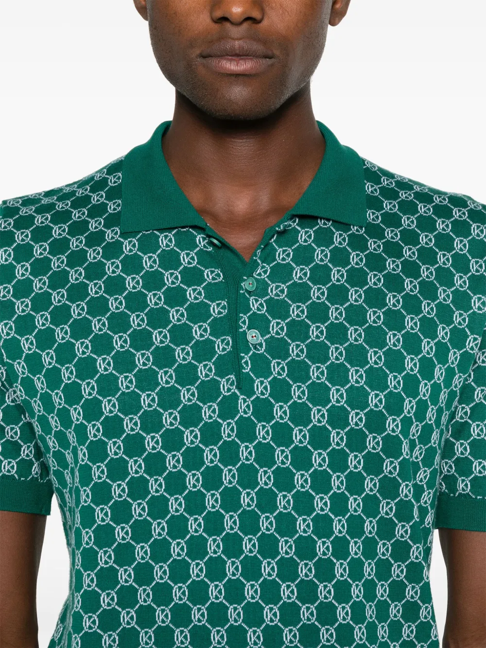 KITON MONOGRAM-PATTERN KNITTED POLO SHIRT 