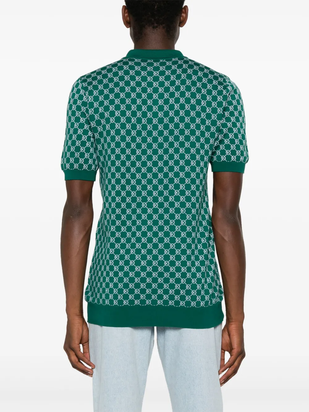 KITON MONOGRAM-PATTERN KNITTED POLO SHIRT 
