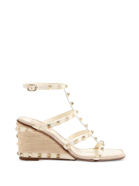 Valentino Garavani Rockstud wedge sandals in calfskin with Cornely embroidery 80mm