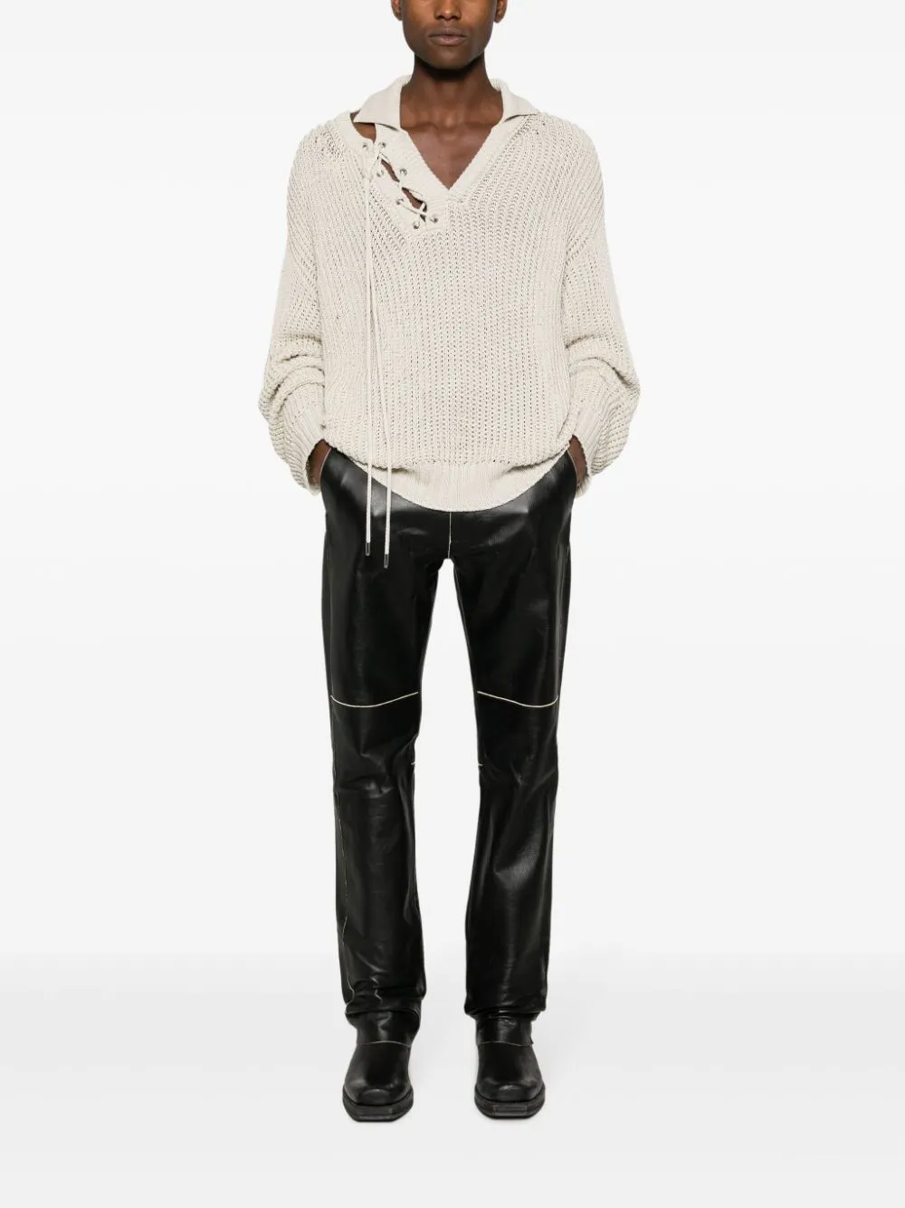 MARTINE ROSE STRAIGHT-LEG LEATHER TROUSERS 