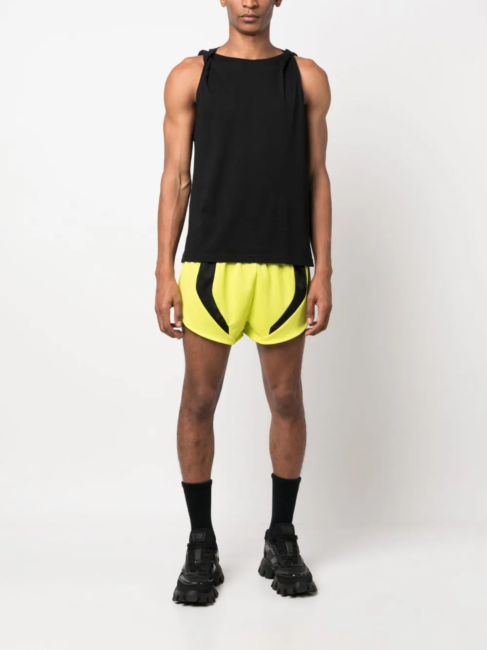 MARTINE ROSE FOOTBALL CONTRASTING-PANELS TRACK SHORTS 