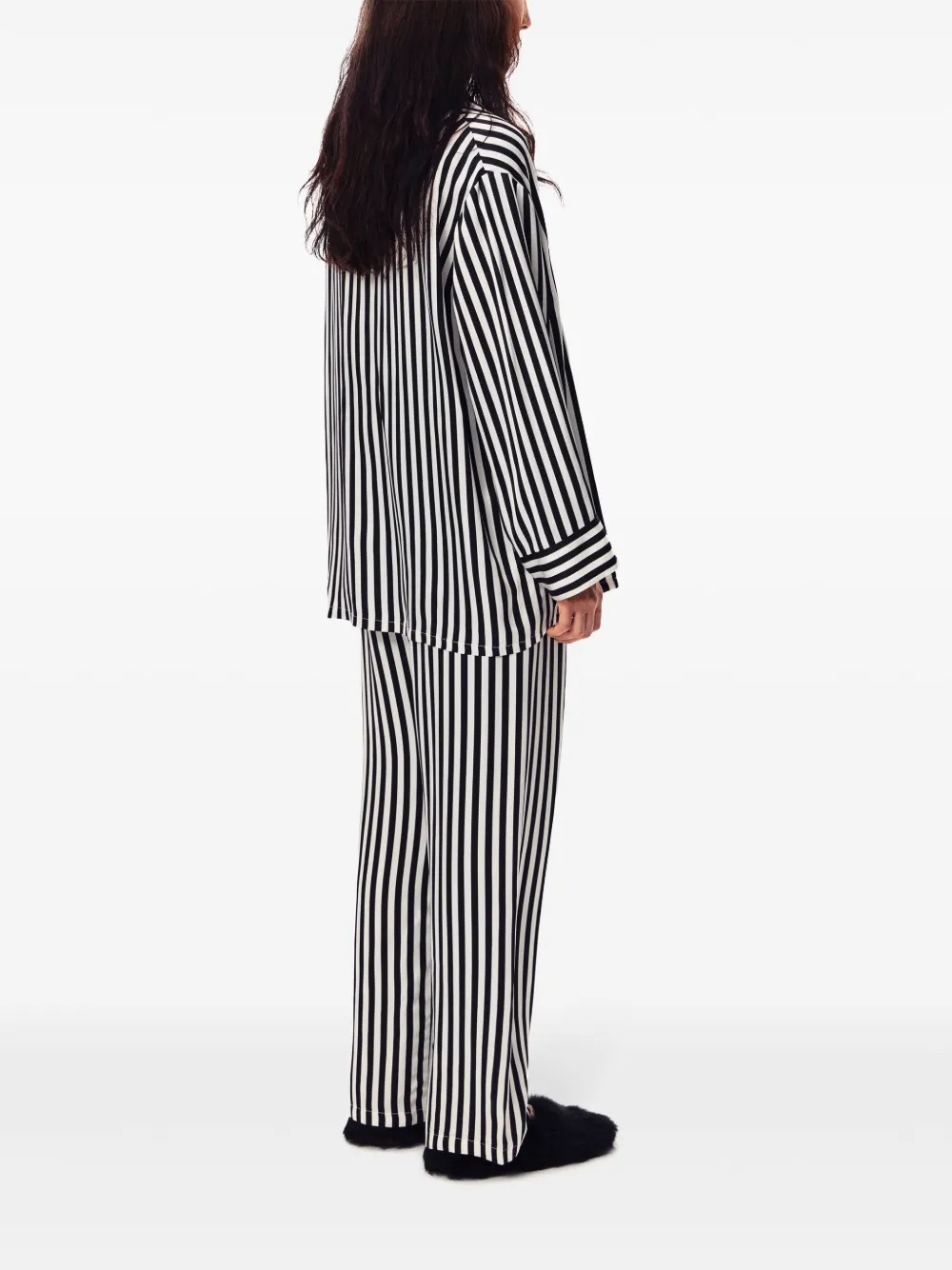 Sleeper The Rose Oversized Striped Satin Pajama Set In Black