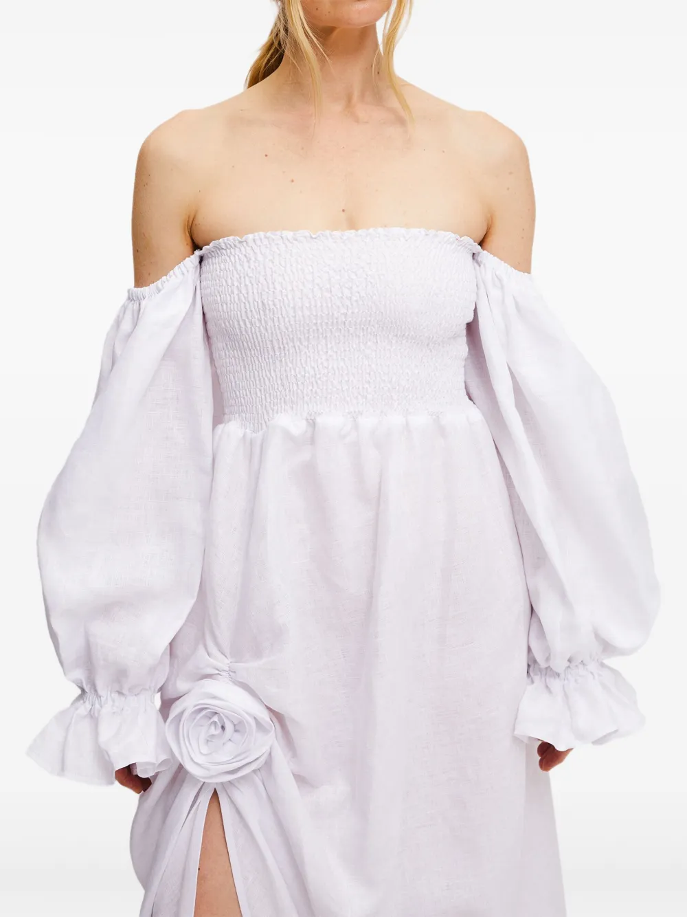 Sleeper Gesmockte off-shoulder jurk Wit