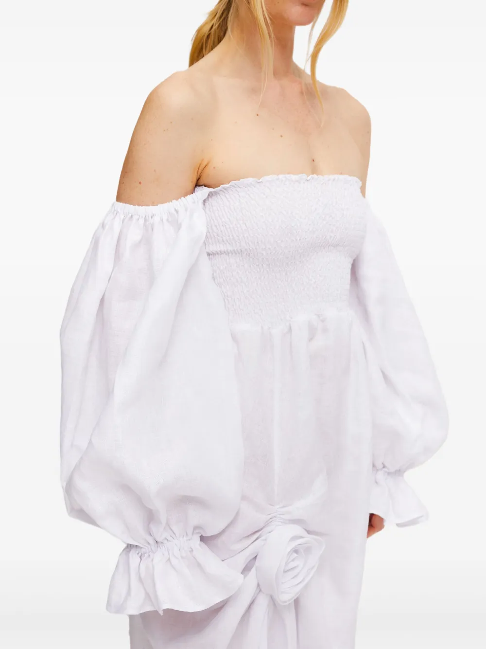 Sleeper Gesmockte off-shoulder jurk Wit