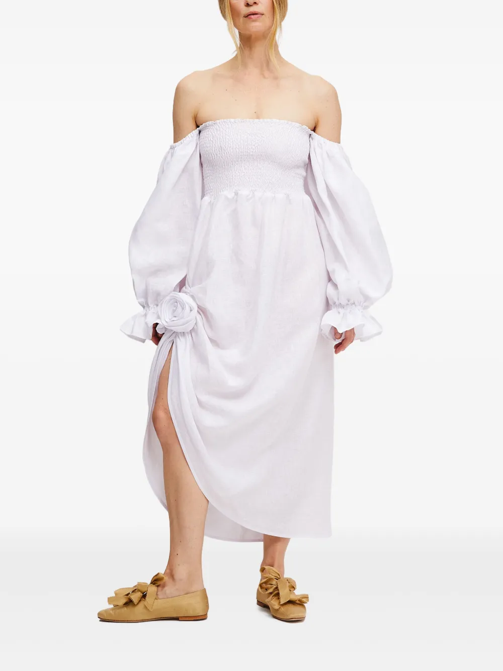 Sleeper Atlanta smocked off-shoulder dress - Wit