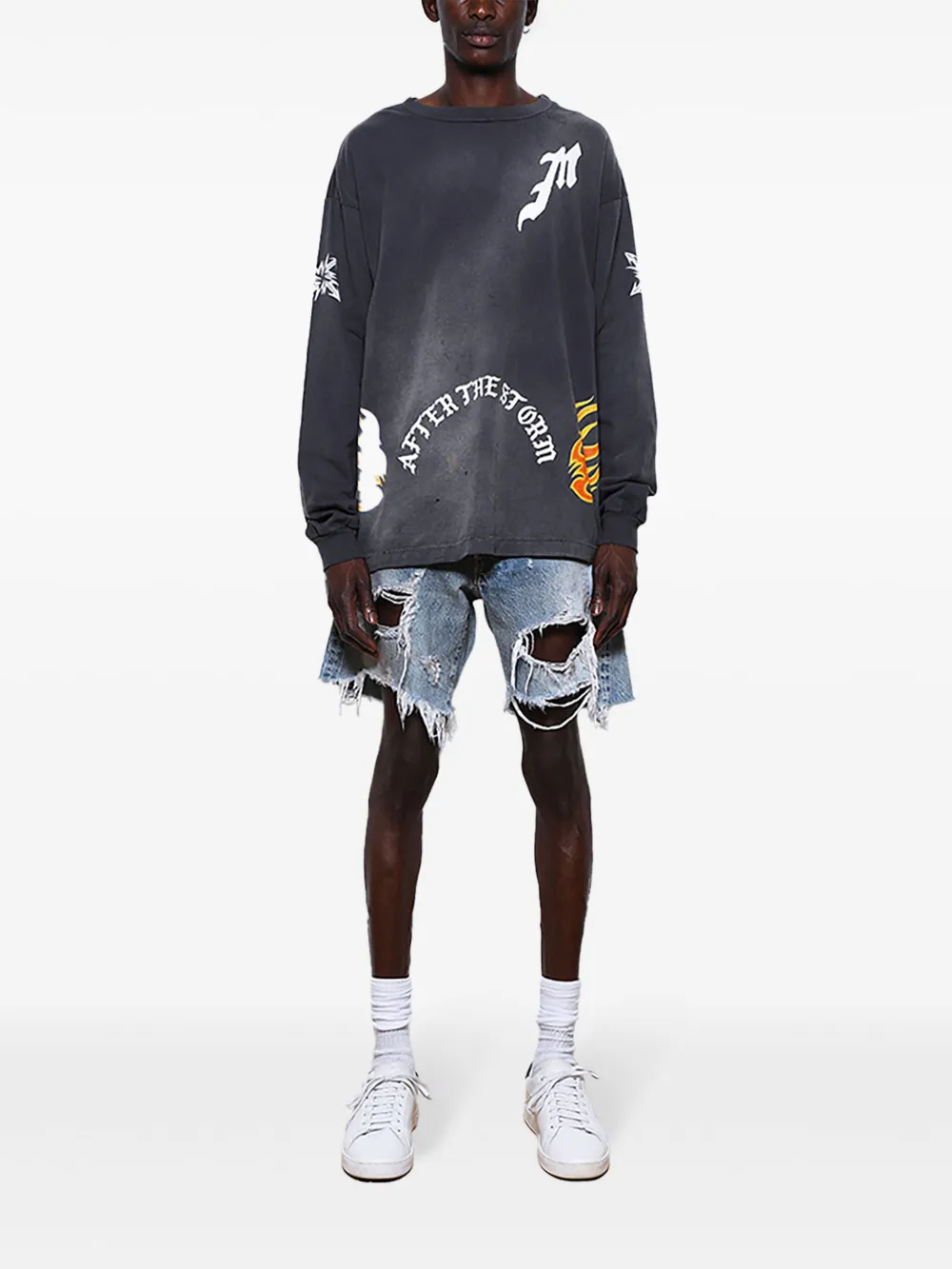 SAINT MXXXXXX Denim shorts met gerafeld effect - Blauw