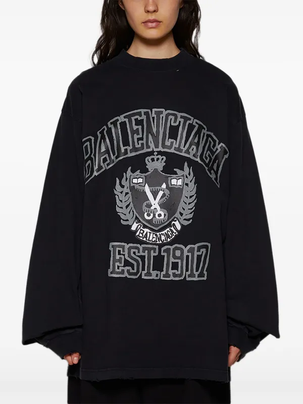 Balenciaga logo print long sleeve T shirt Black FARFETCH AO