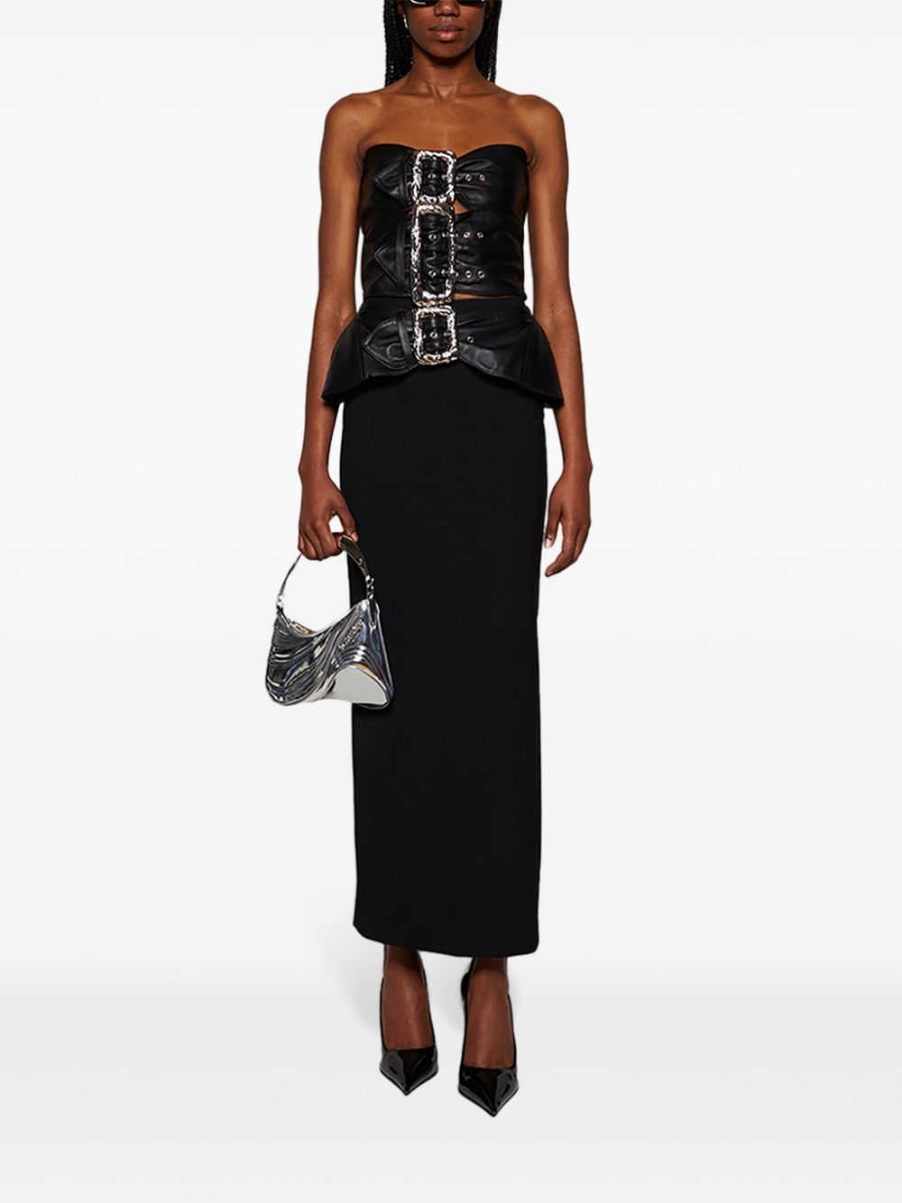 Jean Paul Gaultier buckle-detail leather midi dress - Zwart