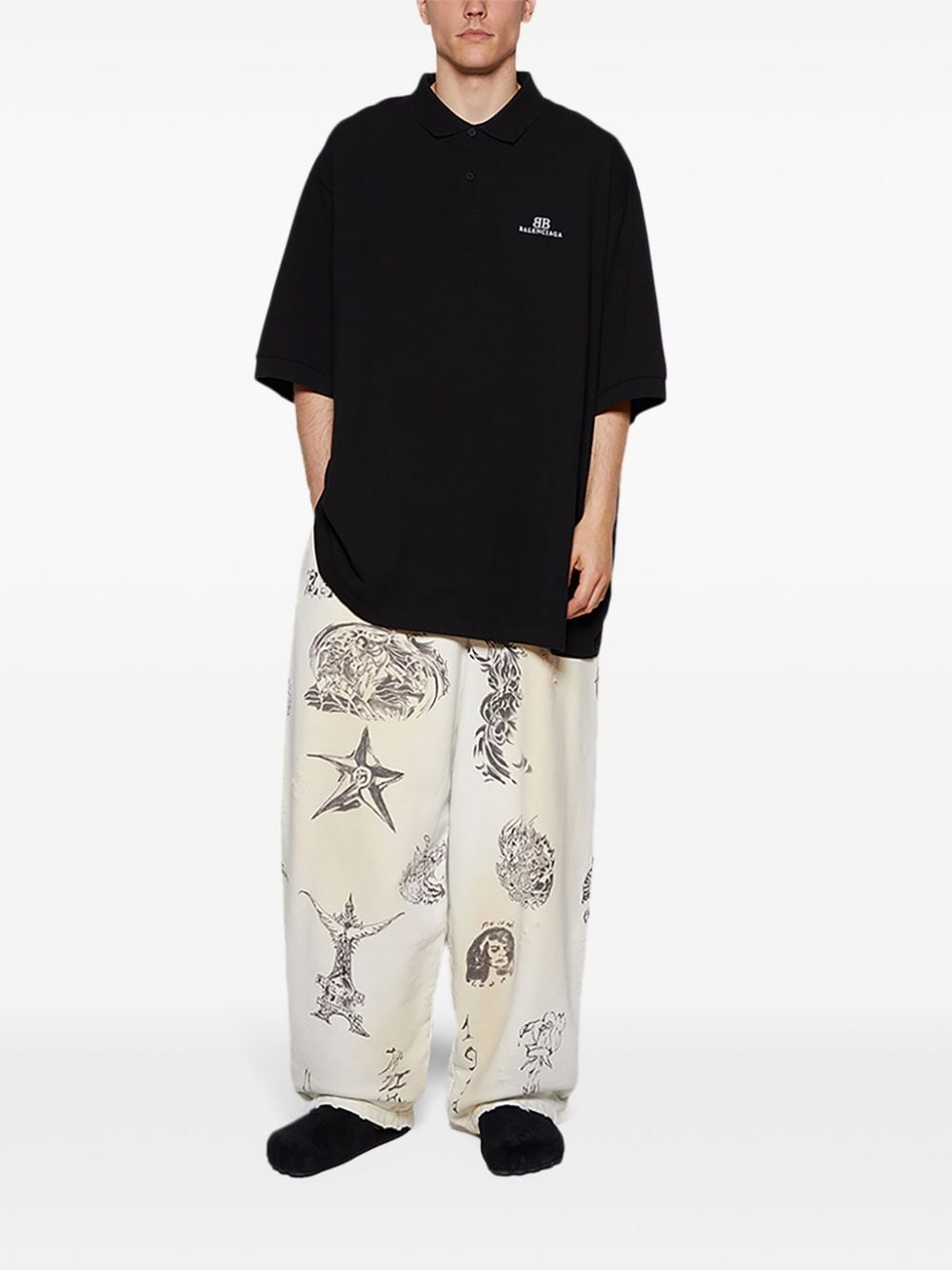 Balenciaga oversized polo shirt - Zwart