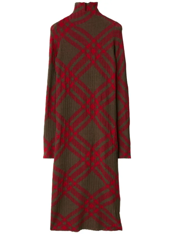 Burberry Checkered Wool Blend Shift Dress Green FARFETCH TR