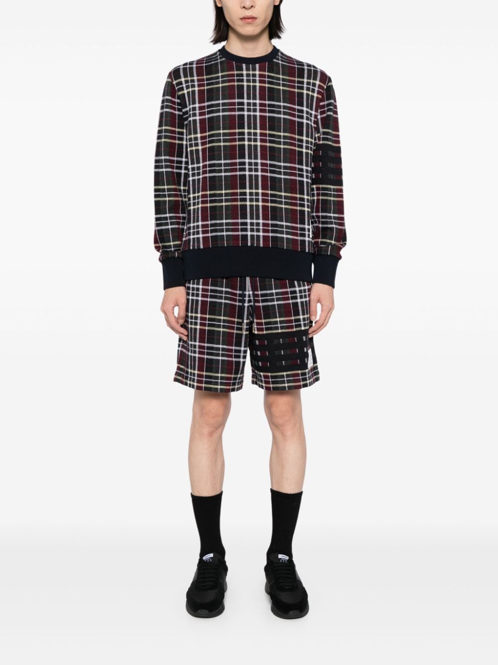 Shop Thom Browne Checked Sweatshorts In Green