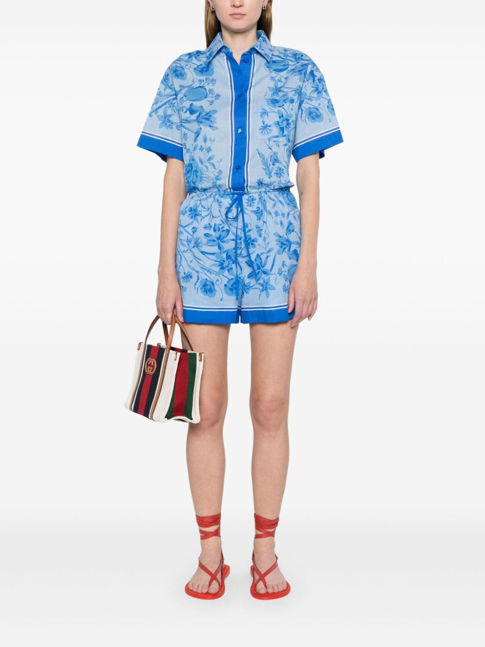 Gucci Playsuit met bloemenprint - Blauw