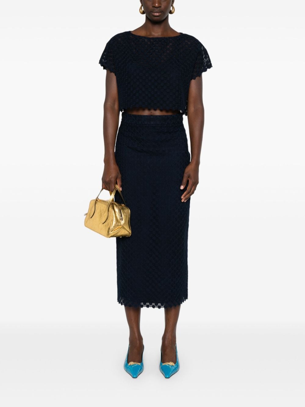 Gucci Midi-rok met GG-logo en kant - Blauw