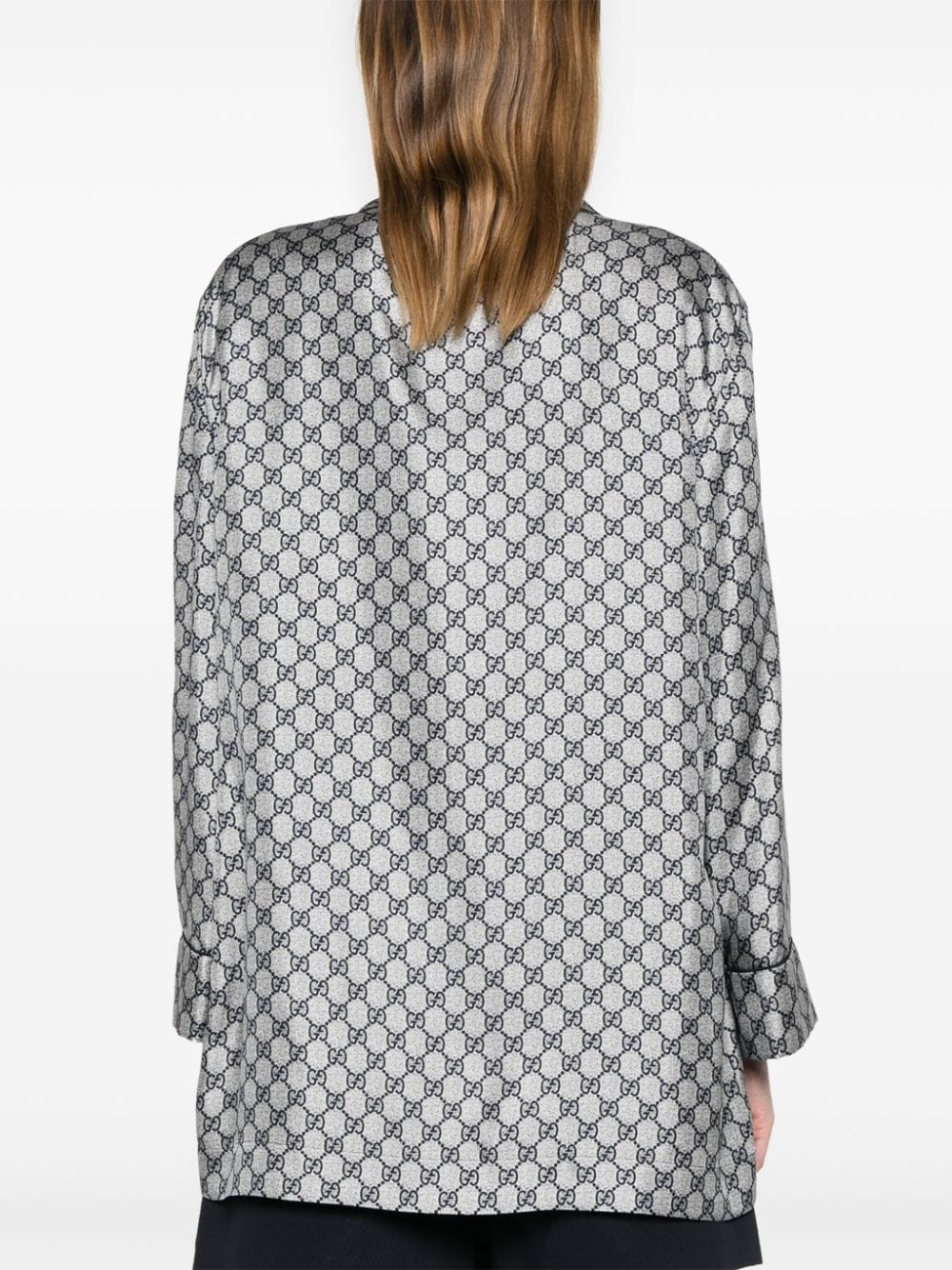 Shop Gucci Gg-print Silk Shirt In 蓝色