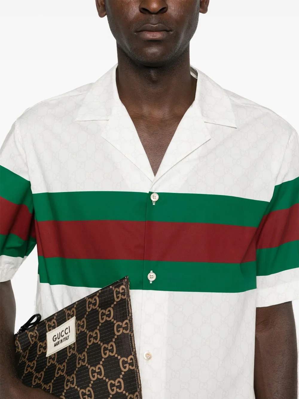 Gucci Gg Cotton Shirt With Web In 白色