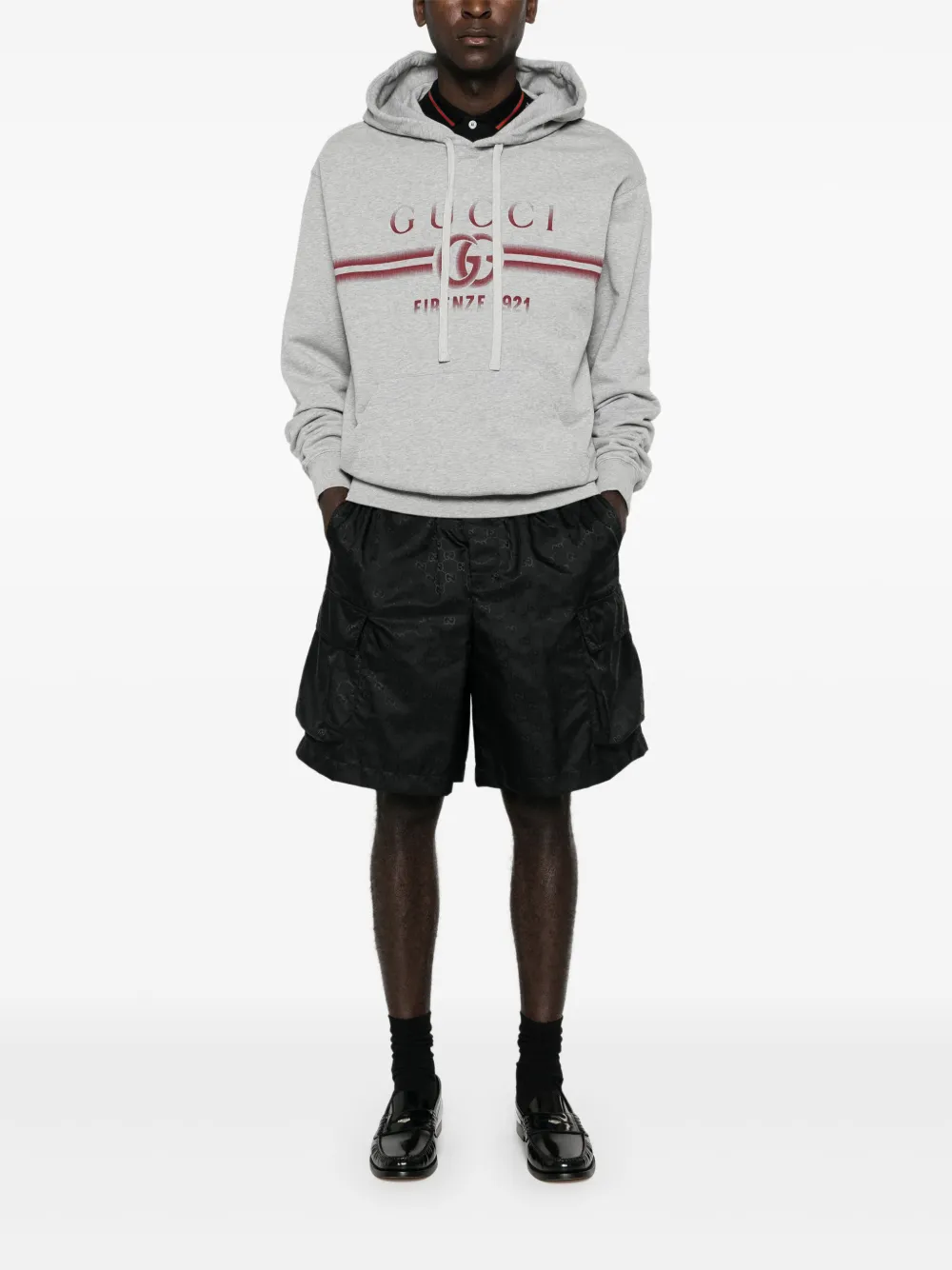 Gucci Double G Mélange Cotton Hoodie | Grey | FARFETCH