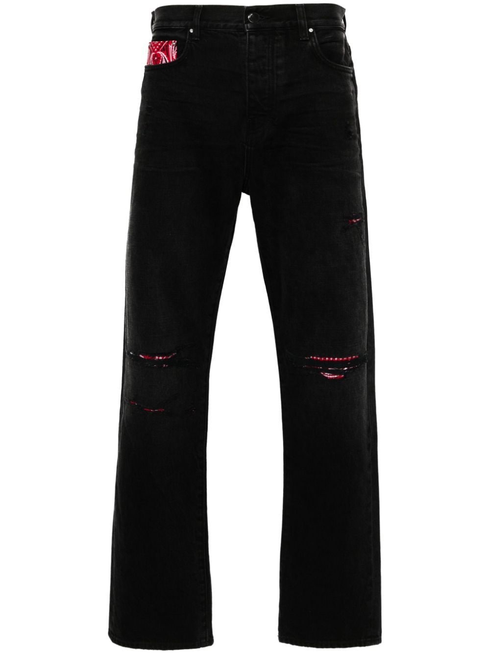 Shop Amiri Bandana Repair Mid-rise Straight-leg Jeans In Black