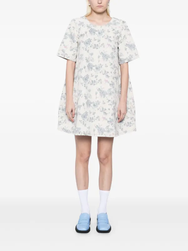 ganni white denim dress GANNI Broderie Anglaise Denim Mini Dress