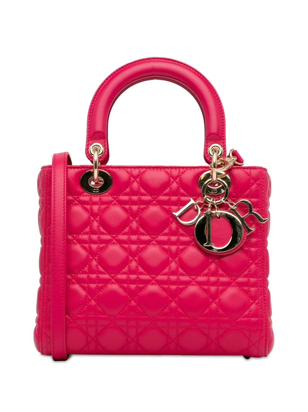 Pre-owned Dior 2013 Medium Lambskin Cannage Lady  Satchel In Pink