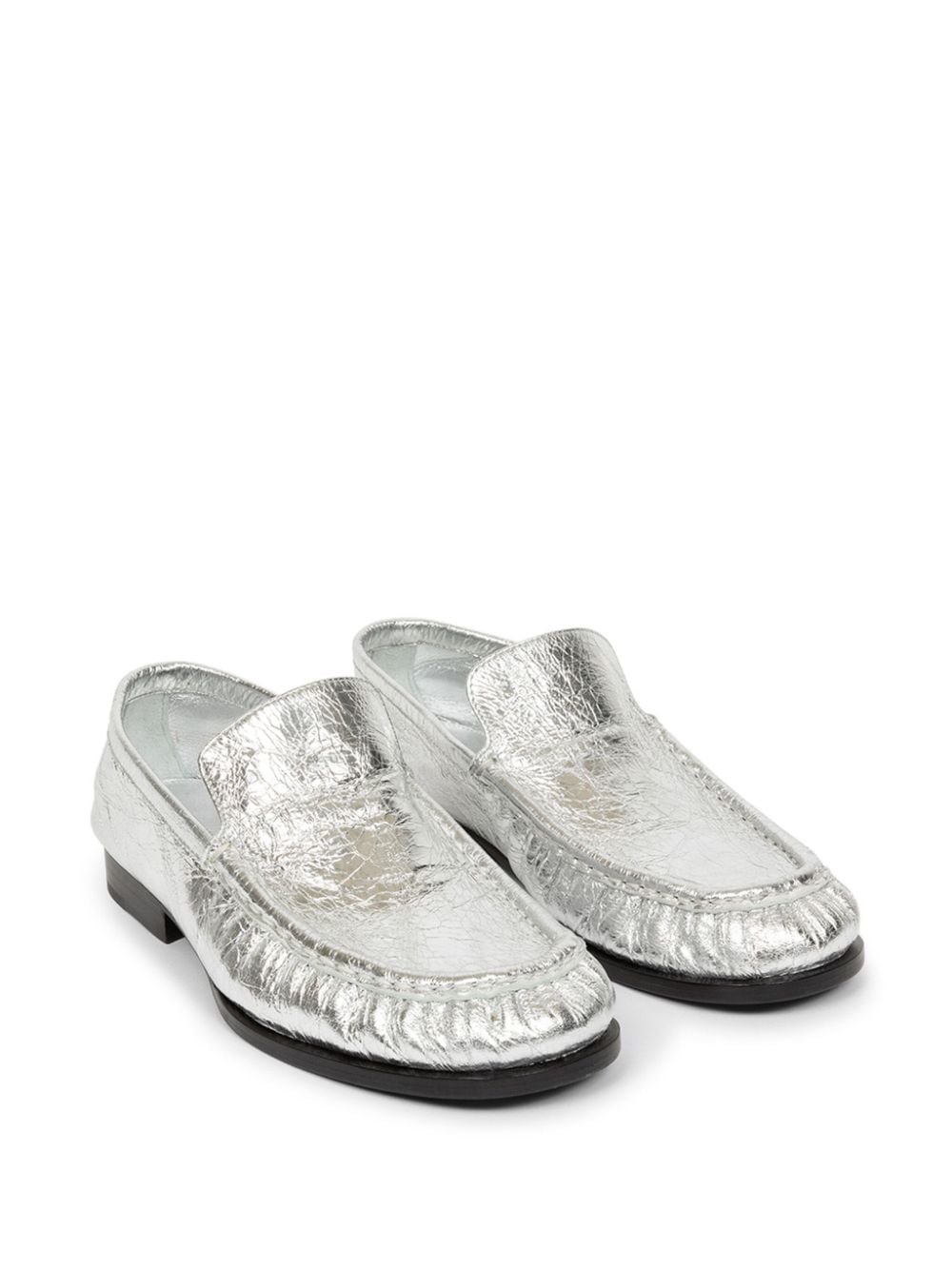 Shop Dries Van Noten Metallic Leather Loafers In Silver