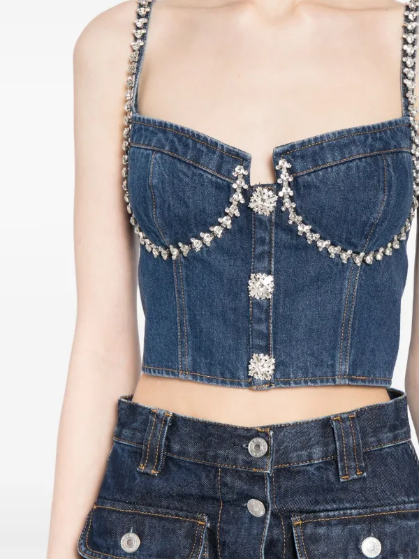 【送料&関税込】self-portrait Embellished Crop Top Blue Embellished Denim Top – self-portrait-US