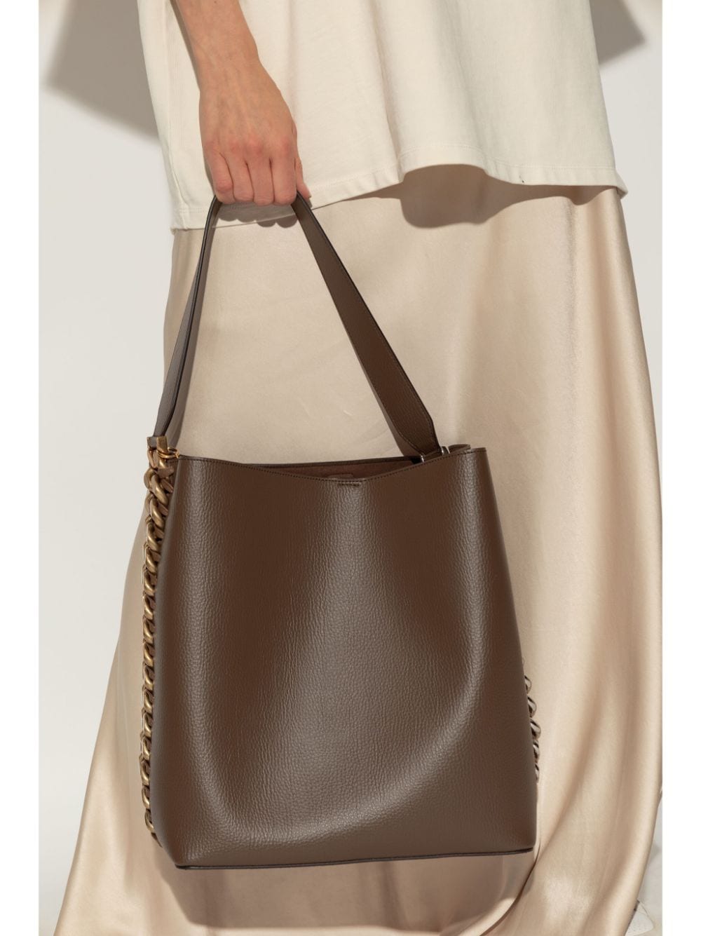 Shop Stella Mccartney Frayme Bucket Bag In Brown